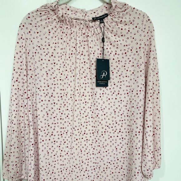 NWT Adrianna Papell Moss Crepe Ruffle Neck top size Large - Picture 1 of 7